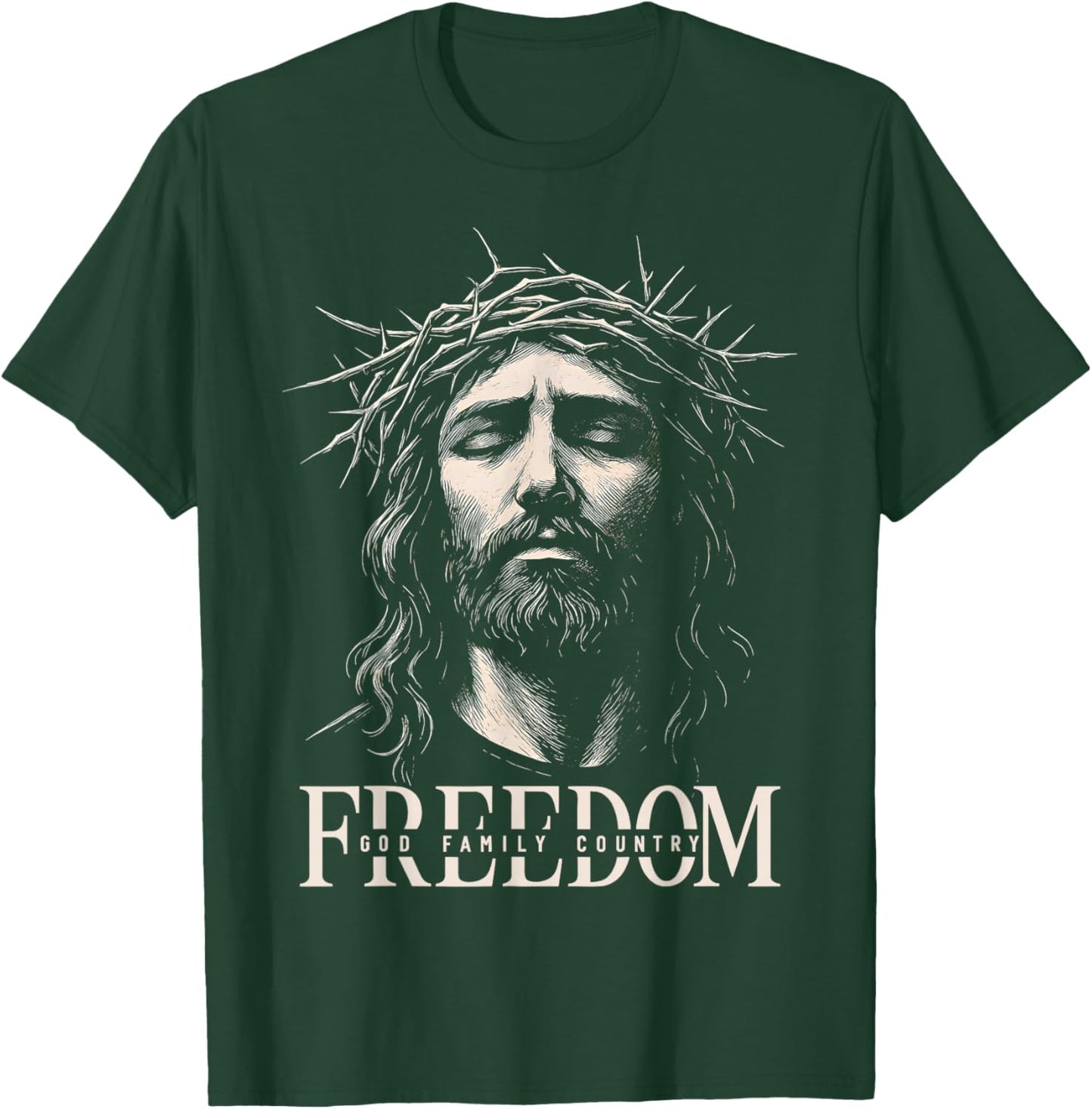 HUGvyn Freedom Jesus Christian Face Crown God Family Country T-Shirt - T-Shirt | Forest
