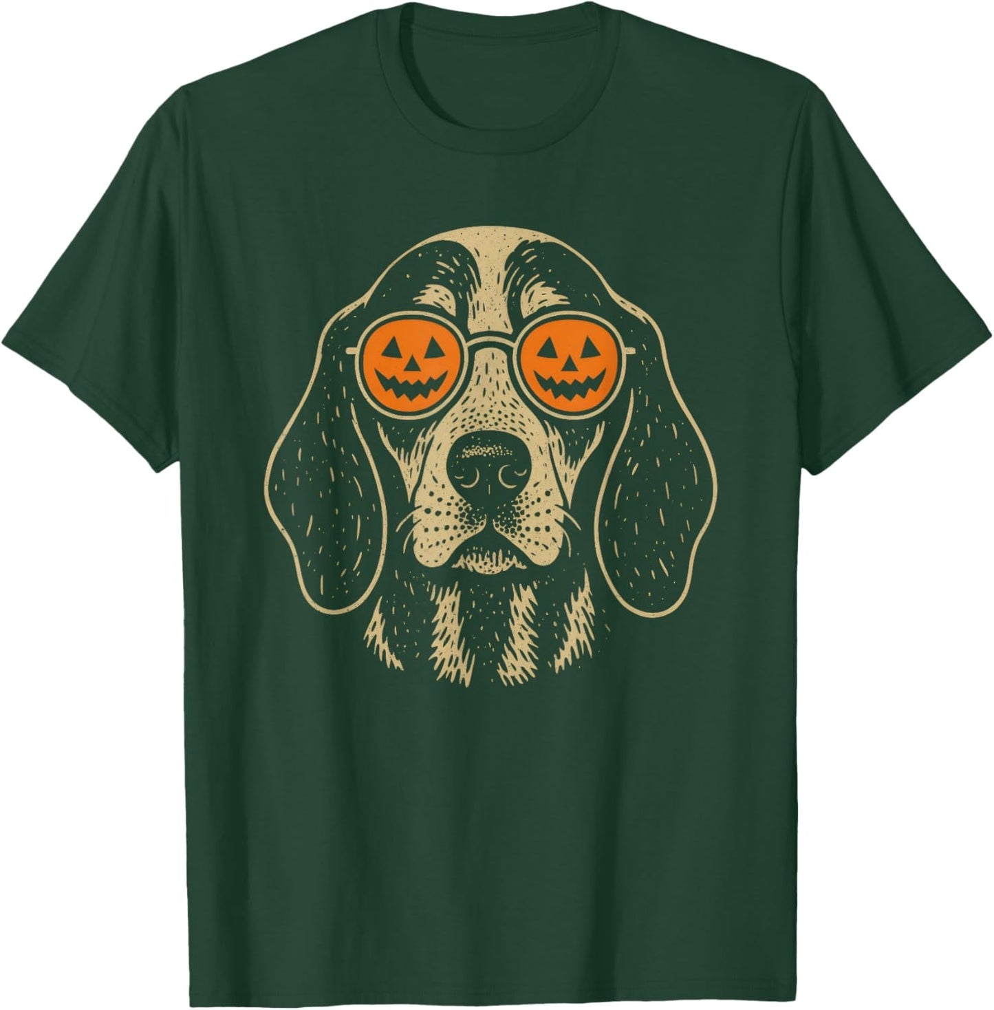 Halloween Bluetick Coonhound Dog with Pumpkin Glasses Gift T-Shirt - T-Shirt | Forest