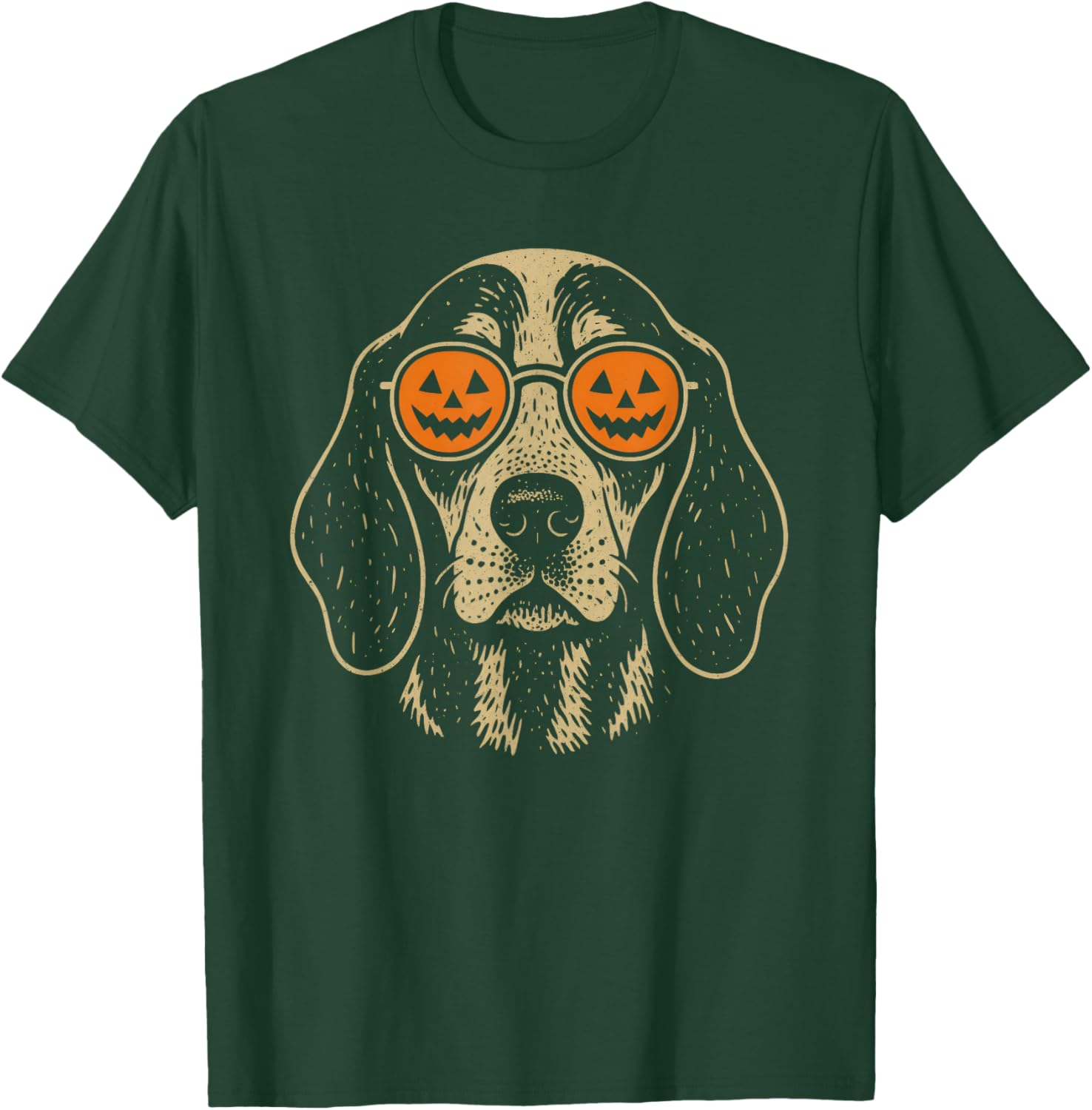 Halloween Bluetick Coonhound Dog with Pumpkin Glasses Gift T-Shirt - T-Shirt | Forest