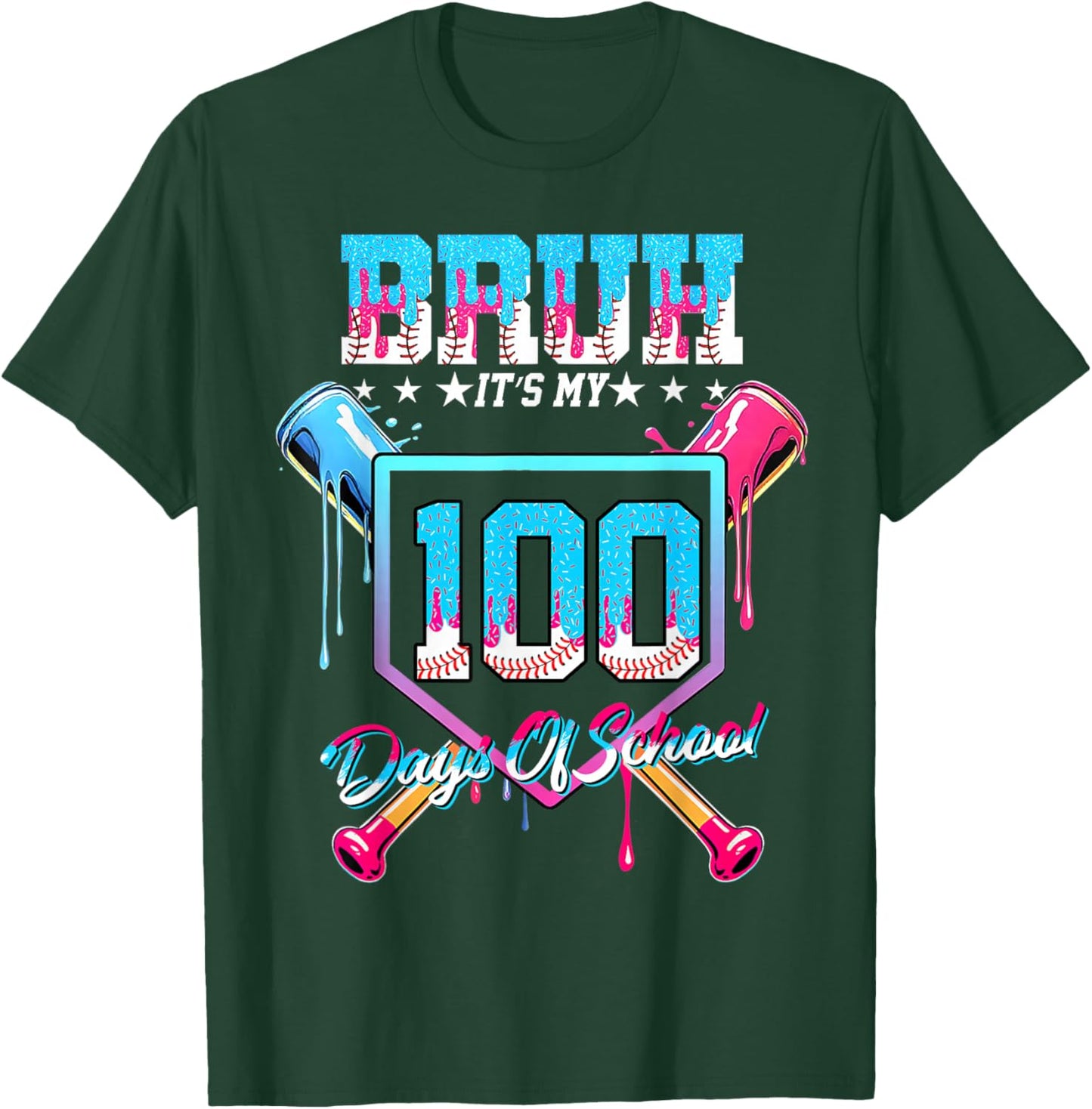 100 Days of School Ice Cream Drip Baseball 100 Days Smarter T-Shirt - T-Shirt | Forest