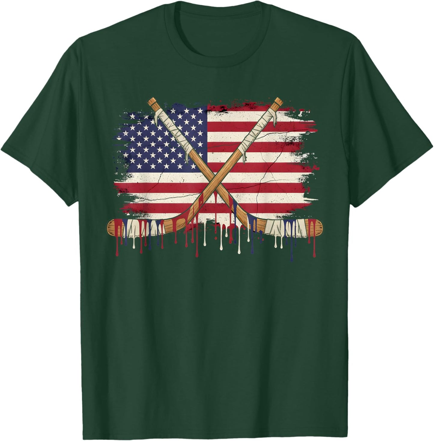 Ice Hockey Ice Cream Drip Boys American Flag Youth Players T-Shirt - T-Shirt | Forest