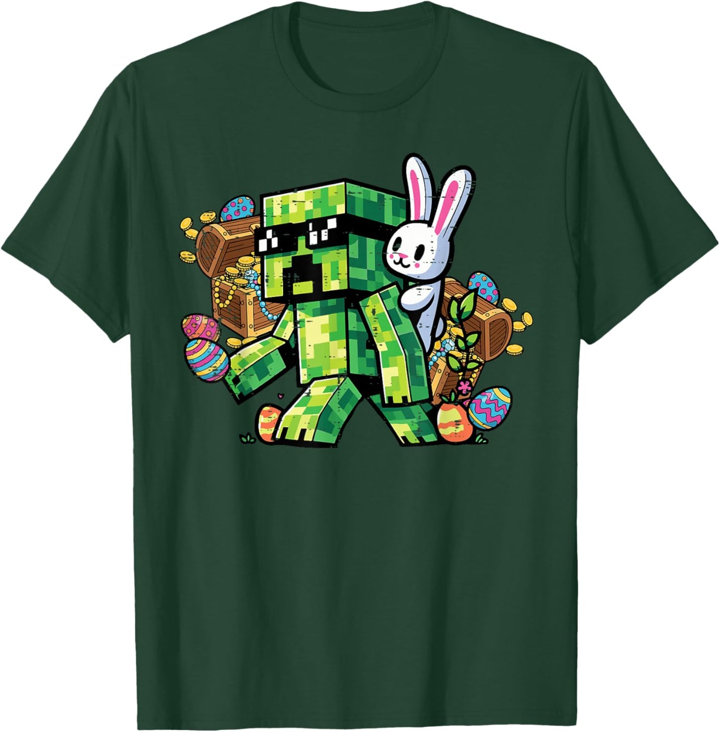 Easter Pixel Gamer Bunny Gaming Toddler Boys Kids Youth Men T-Shirt - T-Shirt | Forest