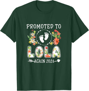 Promoted to Lola Again 2026 Flower Grandma 2nd 3rd Reveal T-Shirt - T-Shirt | Forest