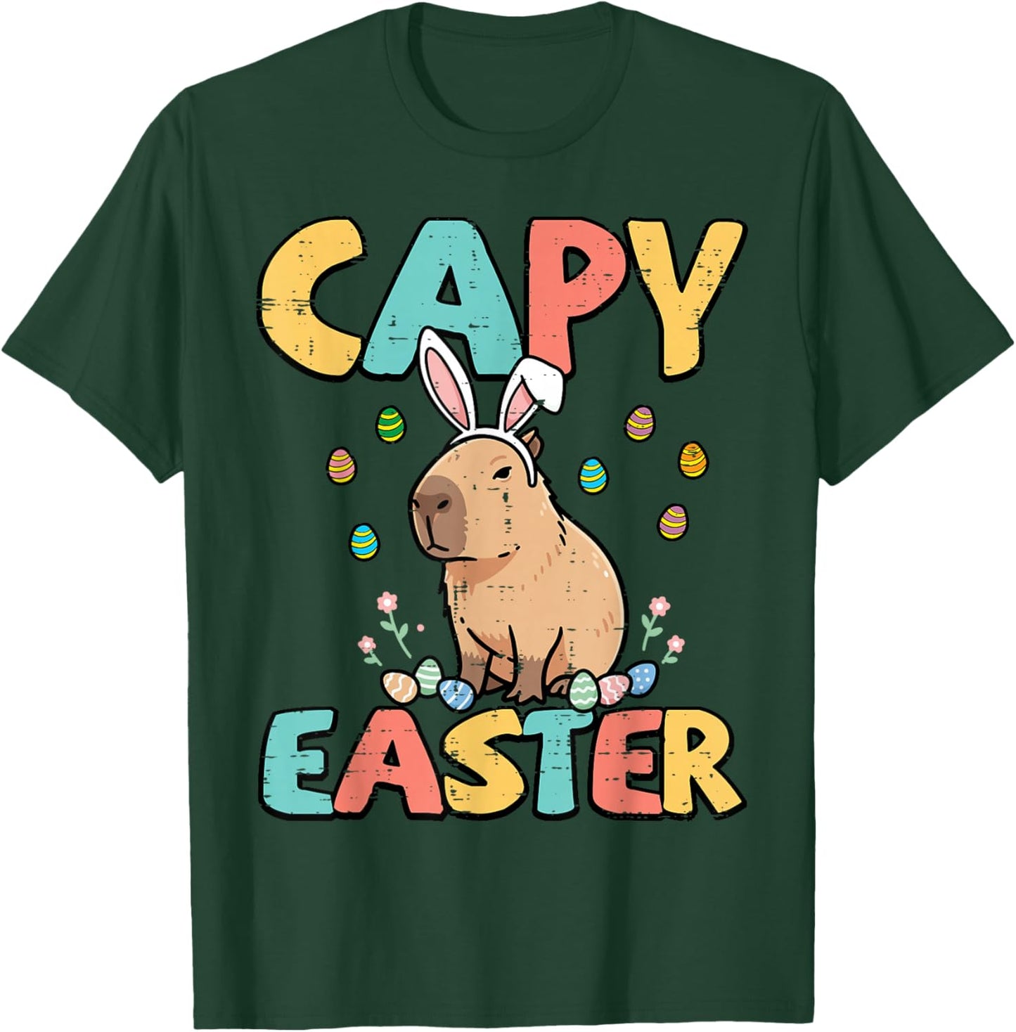 Capy Easter Capybara Bunny Ears Cute Rodent Women Girls Kids T-Shirt - T-Shirt | Forest
