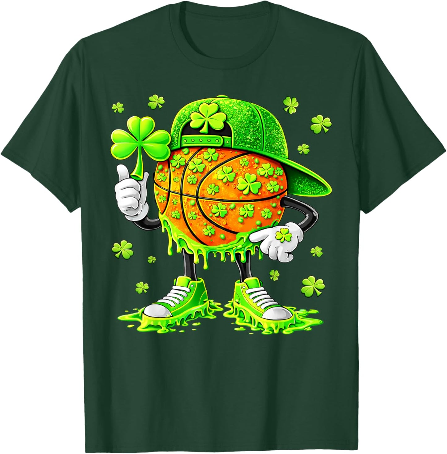 Funny Basketball Shamrock Irish St Patricks Men Boy T-Shirt - T-Shirt | Forest