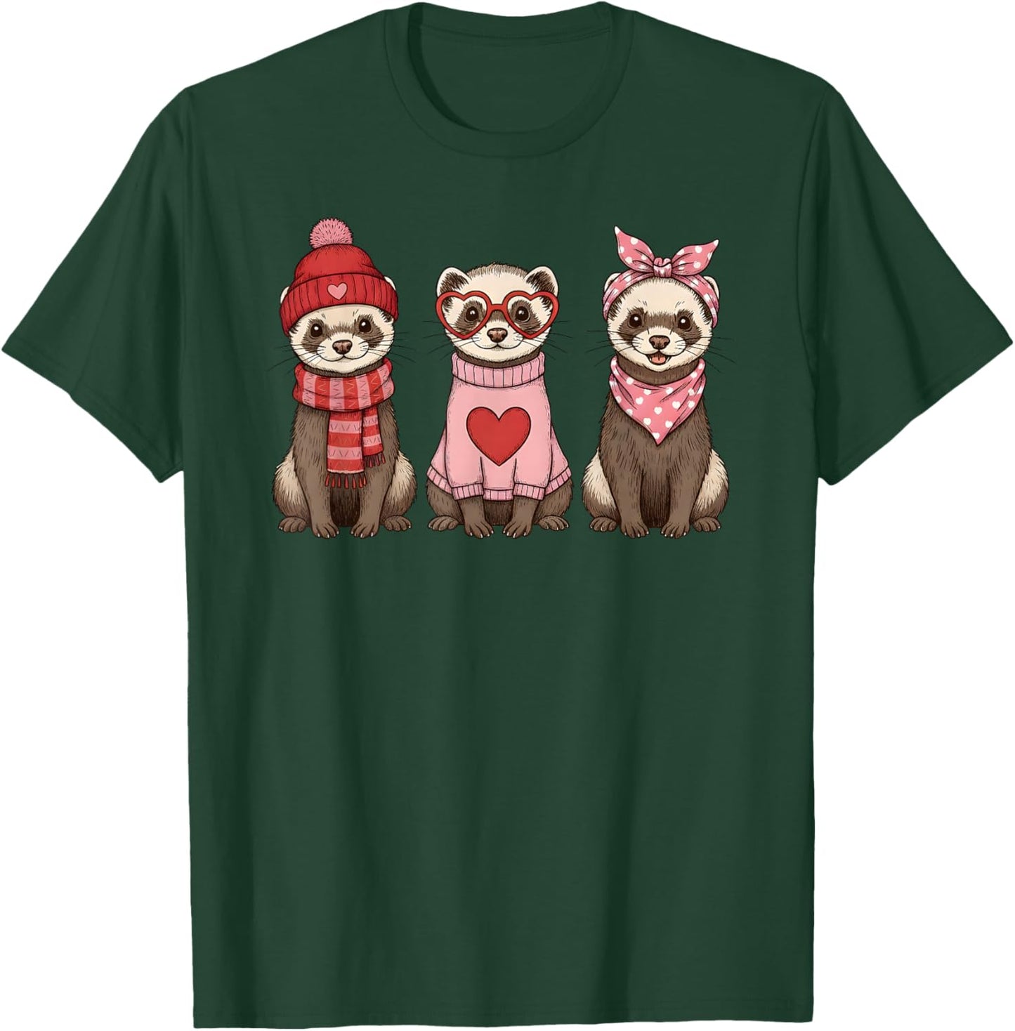 Retro Ferret Cute Valentine T-Shirt - T-Shirt | Forest