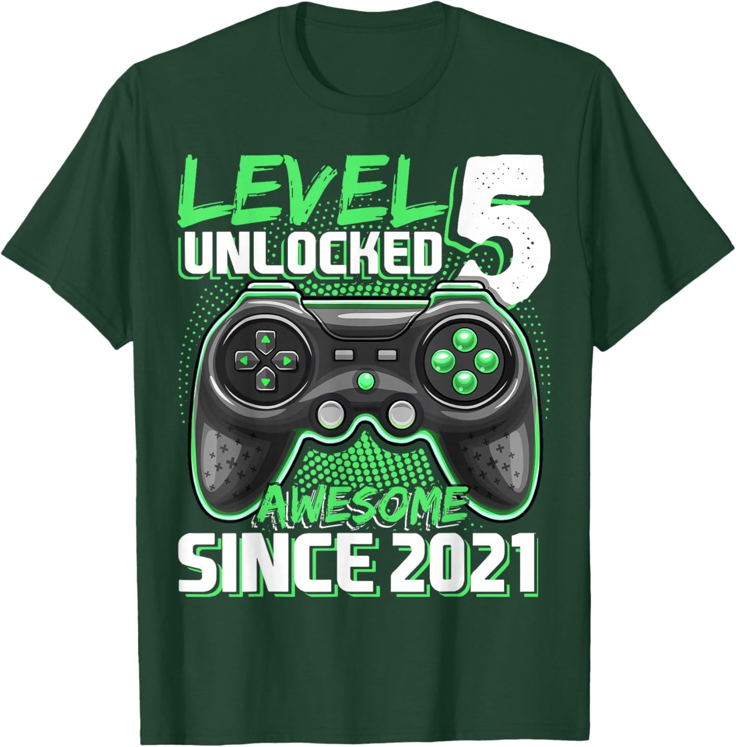 Level 5 Unlocked Birthday Boy Gamer 5 Year Video Game 2021 T-Shirt - T-Shirt | Forest