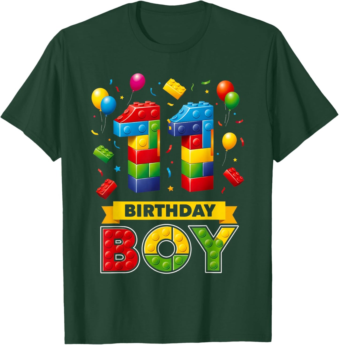 11 Year Old Building Blocks Kids It's My 11th Birthday Boy T-Shirt - T-Shirt | Forest