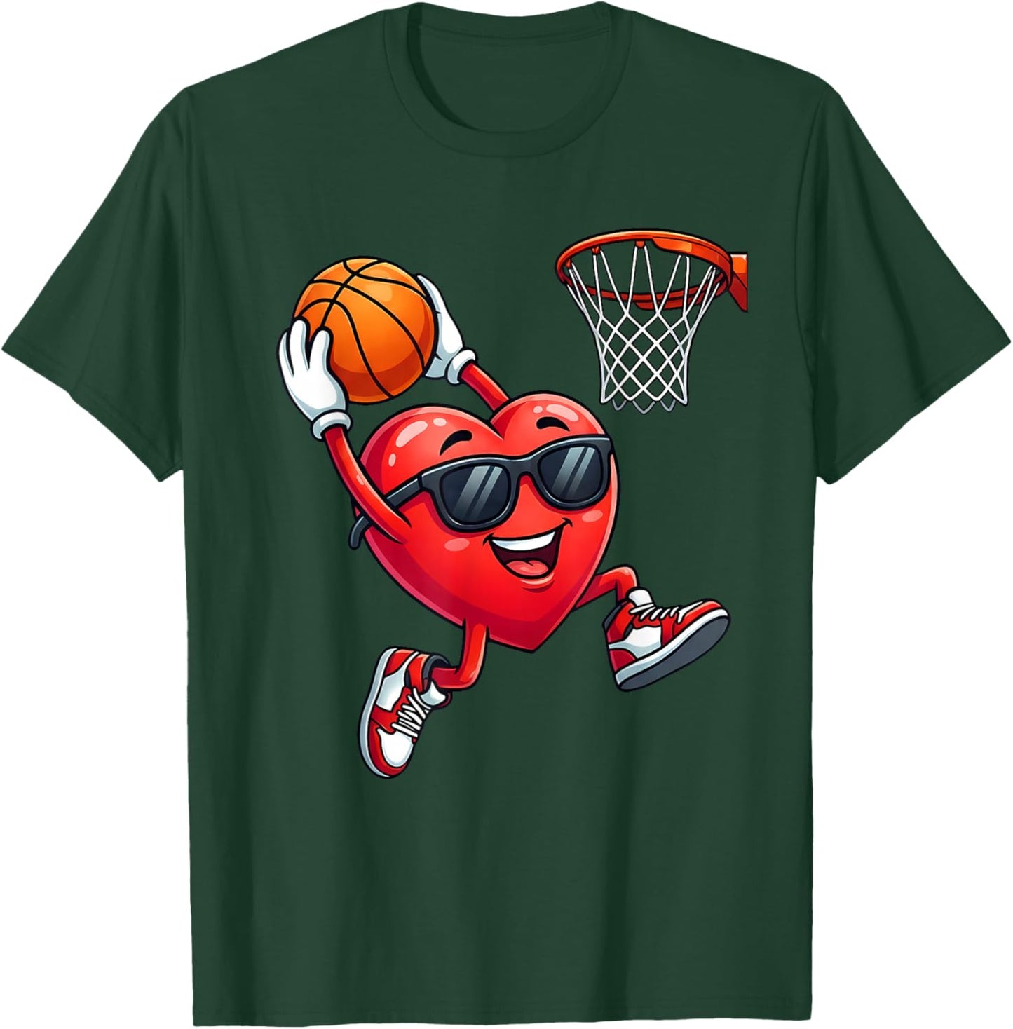 Valentines Day Basketball Funny Red Heart Boys Kids T-Shirt - T-Shirt | Forest