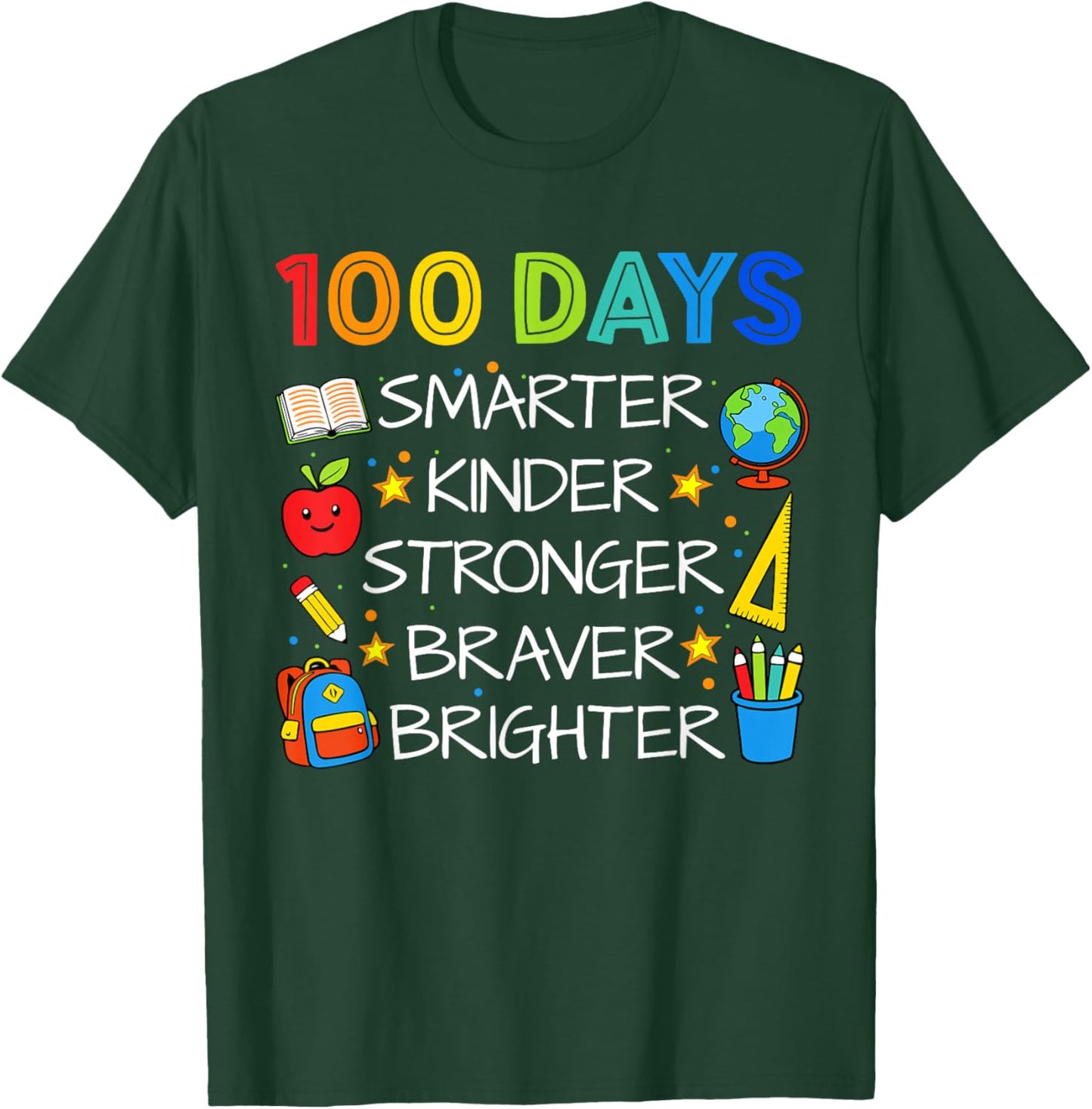 Happy 100 Days of School Boys Girls Kids 100th Day of School T-Shirt - T-Shirt | Forest