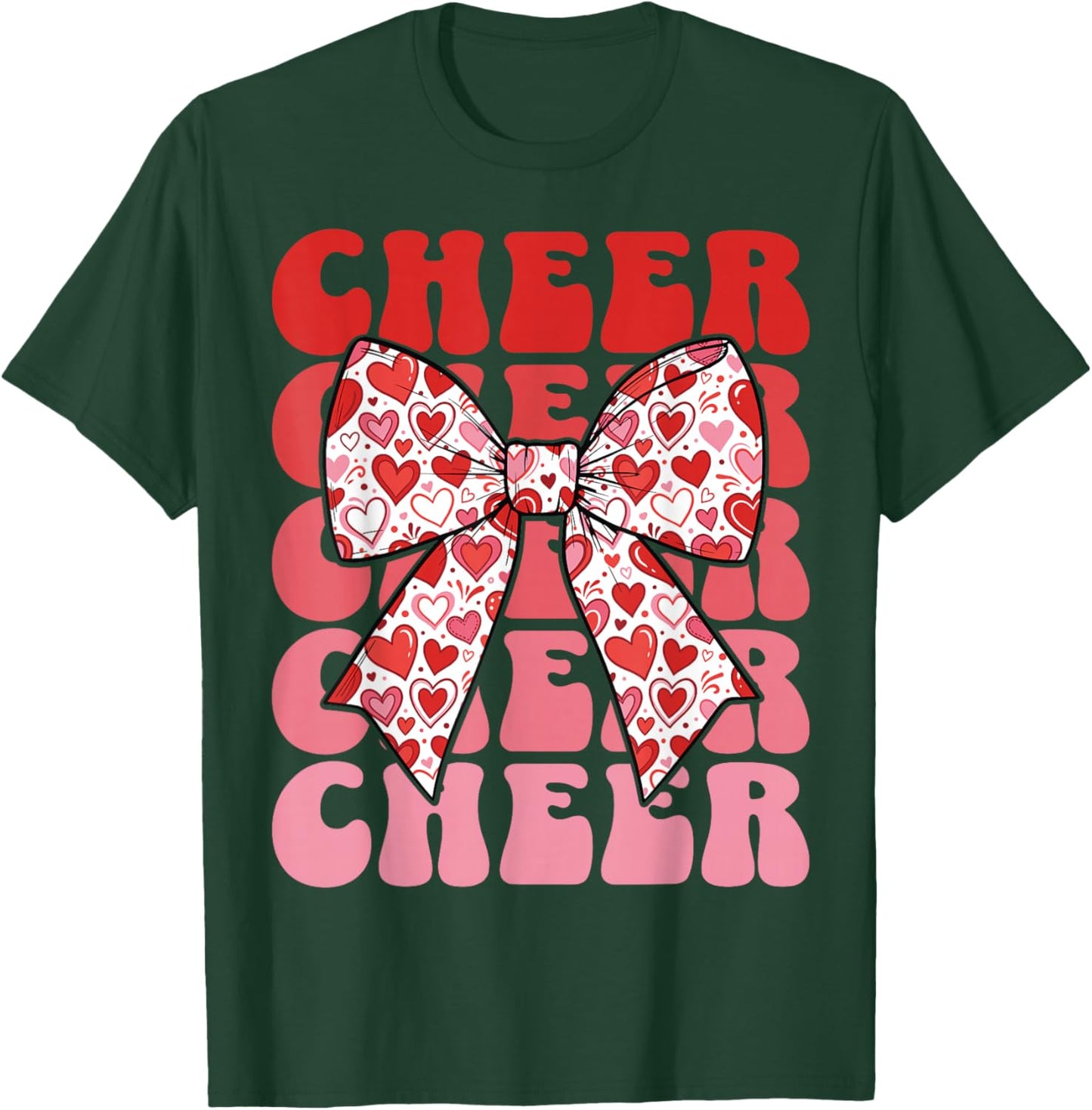 Valentines Cheer Mom Coquette Bow Sport Groovy Cheerleader T-Shirt - T-Shirt | Forest