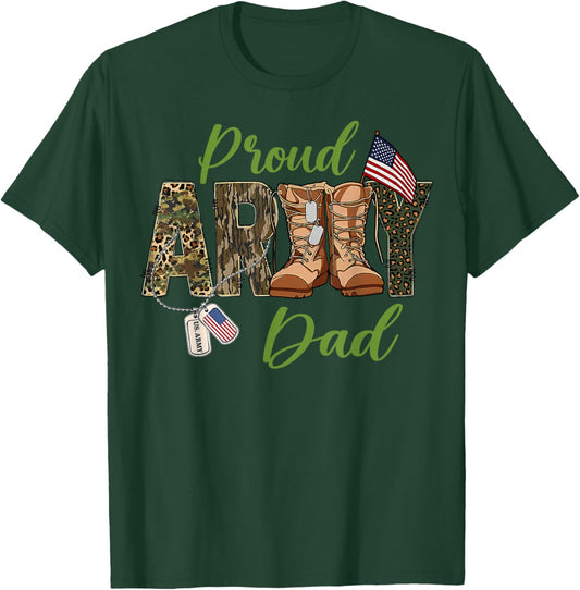 Proud Army Dad US Flag Camo Dog Tags Military Father T-Shirt - T-Shirt | Forest