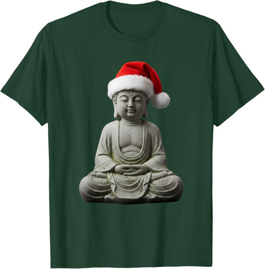 Zen Buddha Meditating Santa Hat Funny Holiday Christmas T-Shirt - T-Shirt | Forest