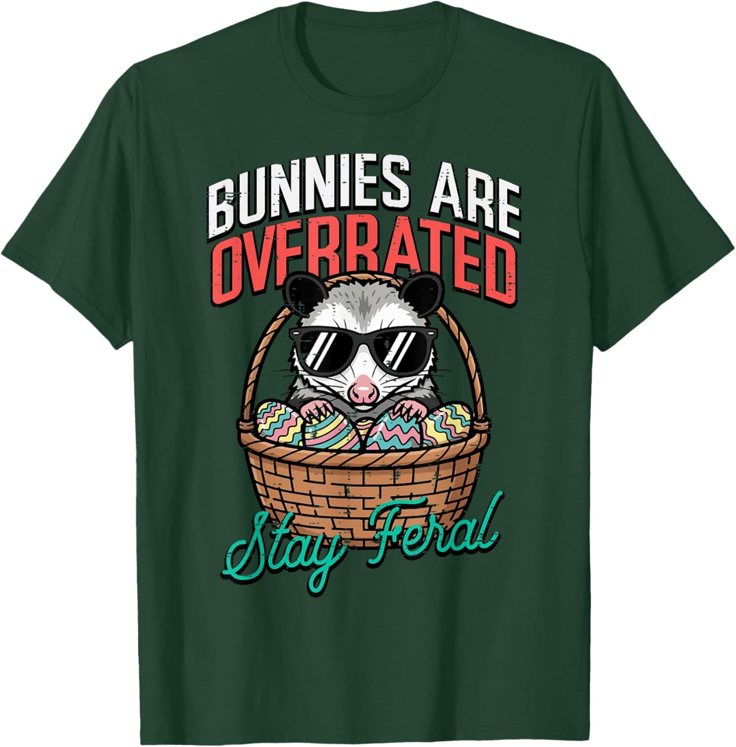 Easter Possum Bunnies Overrated Stay Feral Men Women Kids T-Shirt - T-Shirt | Forest