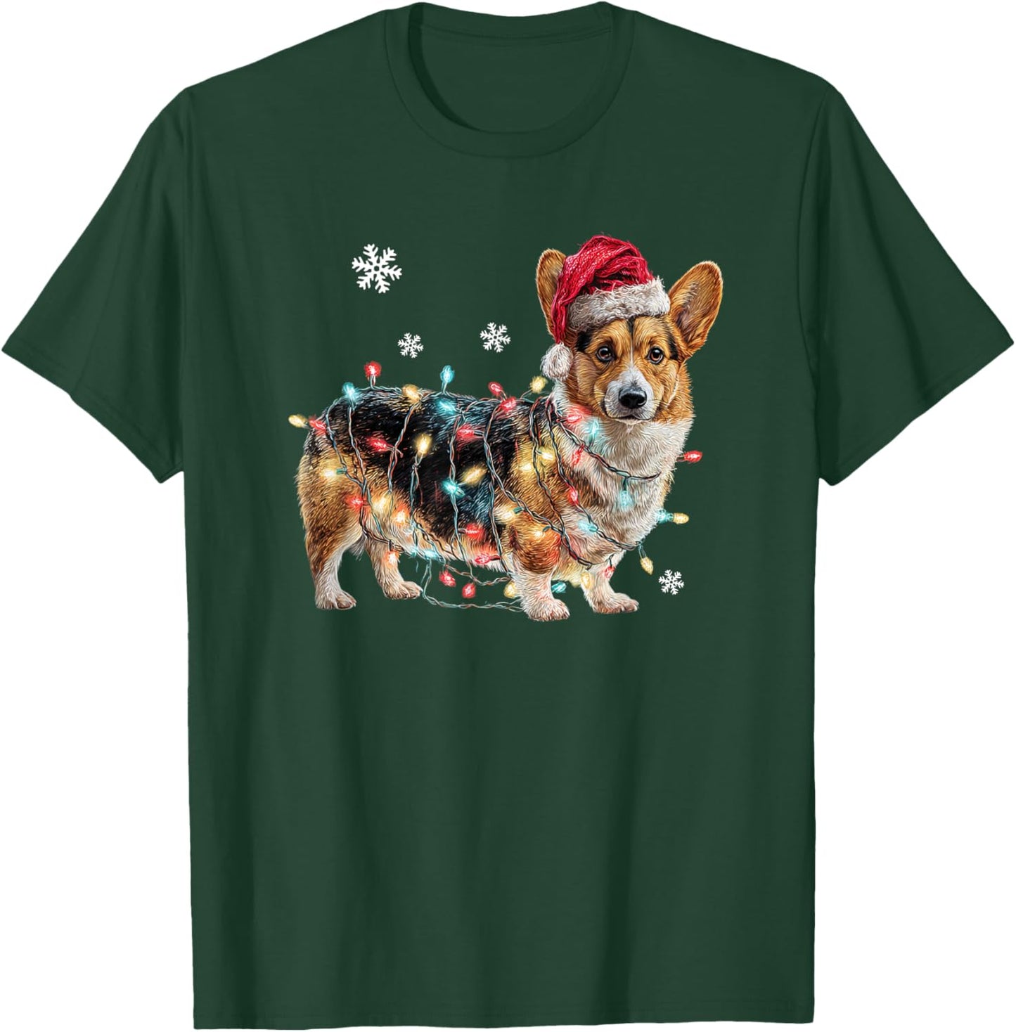Funny Corgi Dog Santa Merry Christmas Lights T-Shirt - T-Shirt | Forest