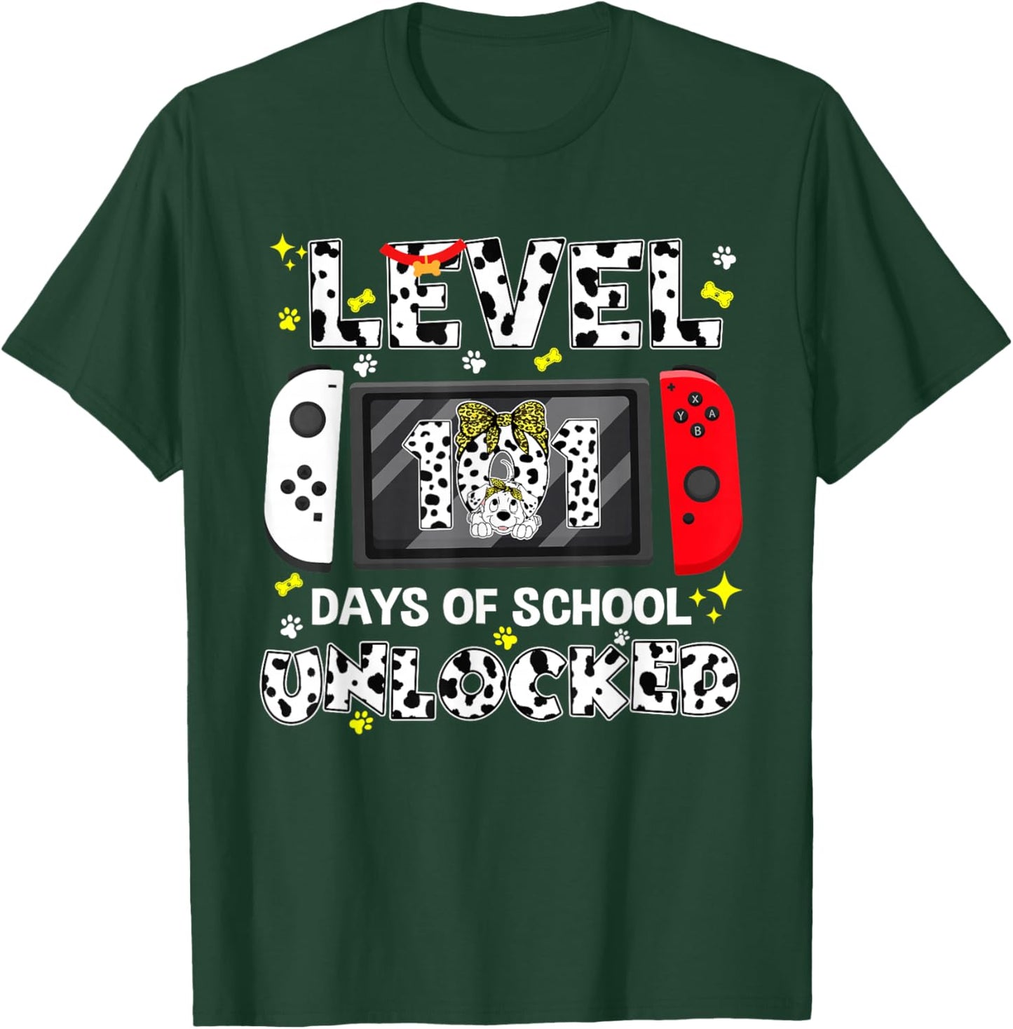 Level Unlocked Game Controller 101 Days School 100 Days T-Shirt - T-Shirt | Forest