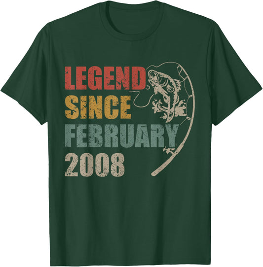 Legend Since February 2008 Fishing 18th Birthday Fisherman T-Shirt - T-Shirt | Forest