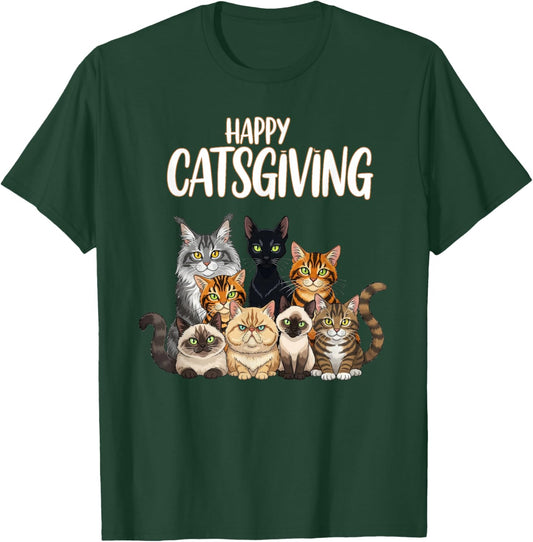 Funny Thanksgiving Cat Lovers Gift Happy Catsgiving T-Shirt - T-Shirt | Forest