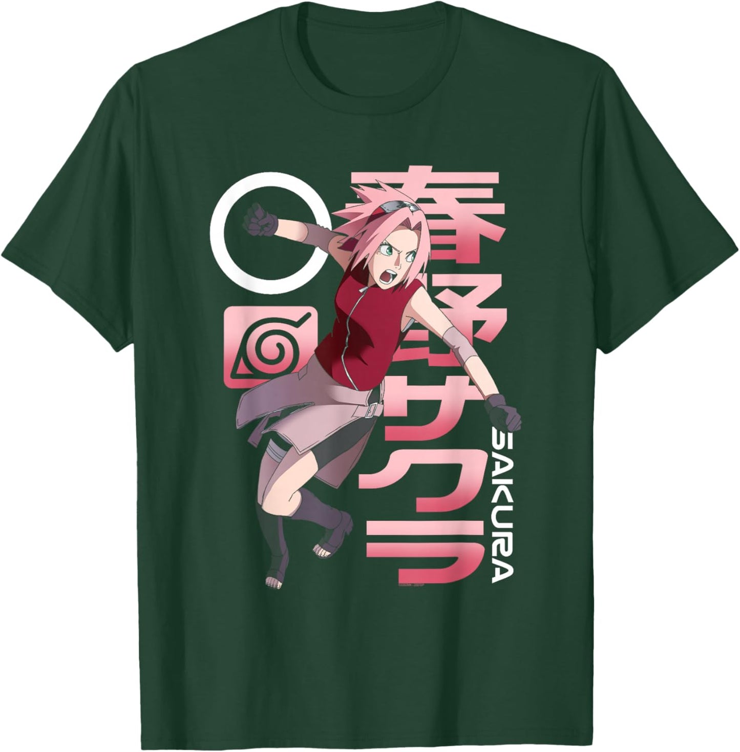 Naruto Shippuden Sakura Pink Kanji Collage Anime T-Shirt - T-Shirt | Forest
