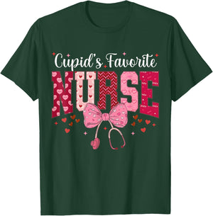 Valentines Day Nurse Cupids Favorite Nurse Er Rn Nurse T-Shirt - T-Shirt | Forest