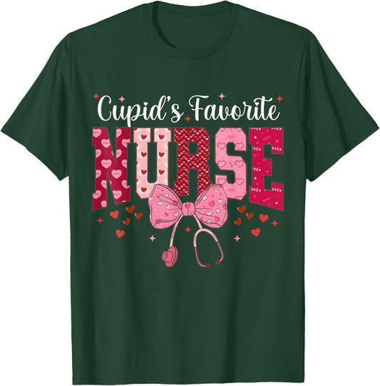 Valentines Day Nurse Cupids Favorite Nurse Er Rn Nurse T-Shirt - T-Shirt | Forest