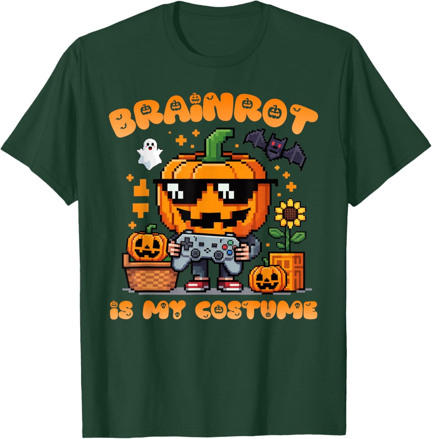 Brain Rot Halloween Shirt Kid Pumpkin Brainrot Gamer Costume T-Shirt - T-Shirt | Forest