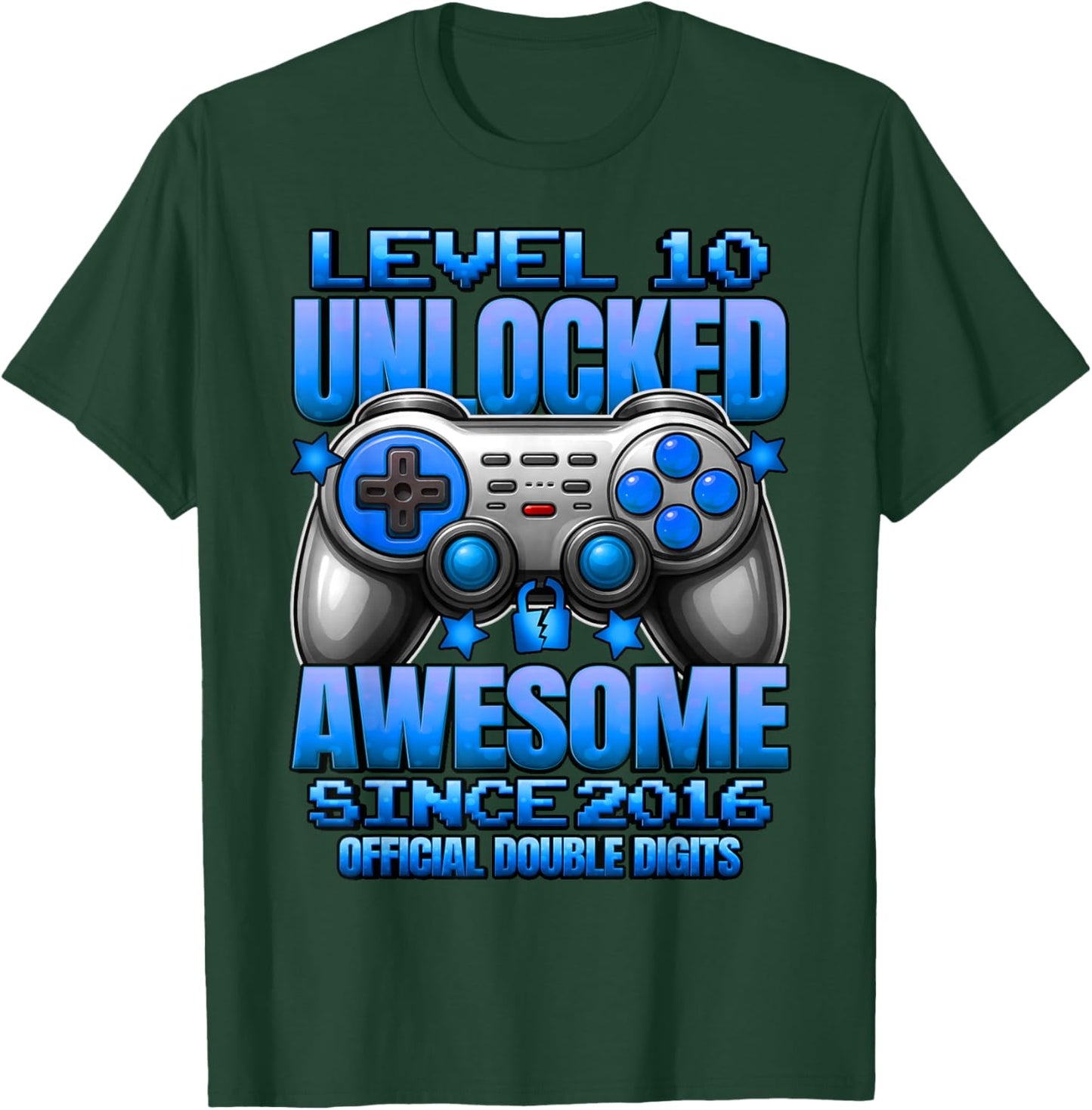 Official Double Digits Level 10 Unlocked 10th Birthday Boy T-Shirt - T-Shirt | Forest