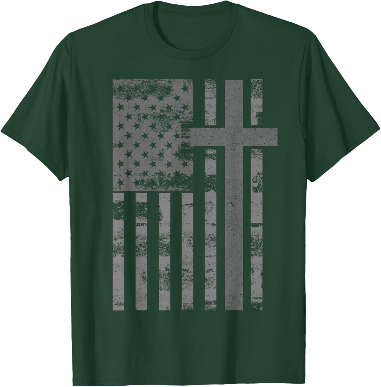 American USA Flag Christian Cross Patriotic Grunge T-Shirt - T-Shirt | Forest