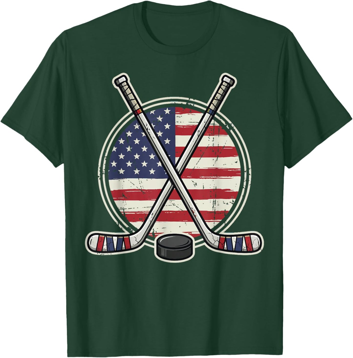 Ice Hockey USA Flag T-Shirt - T-Shirt | Forest