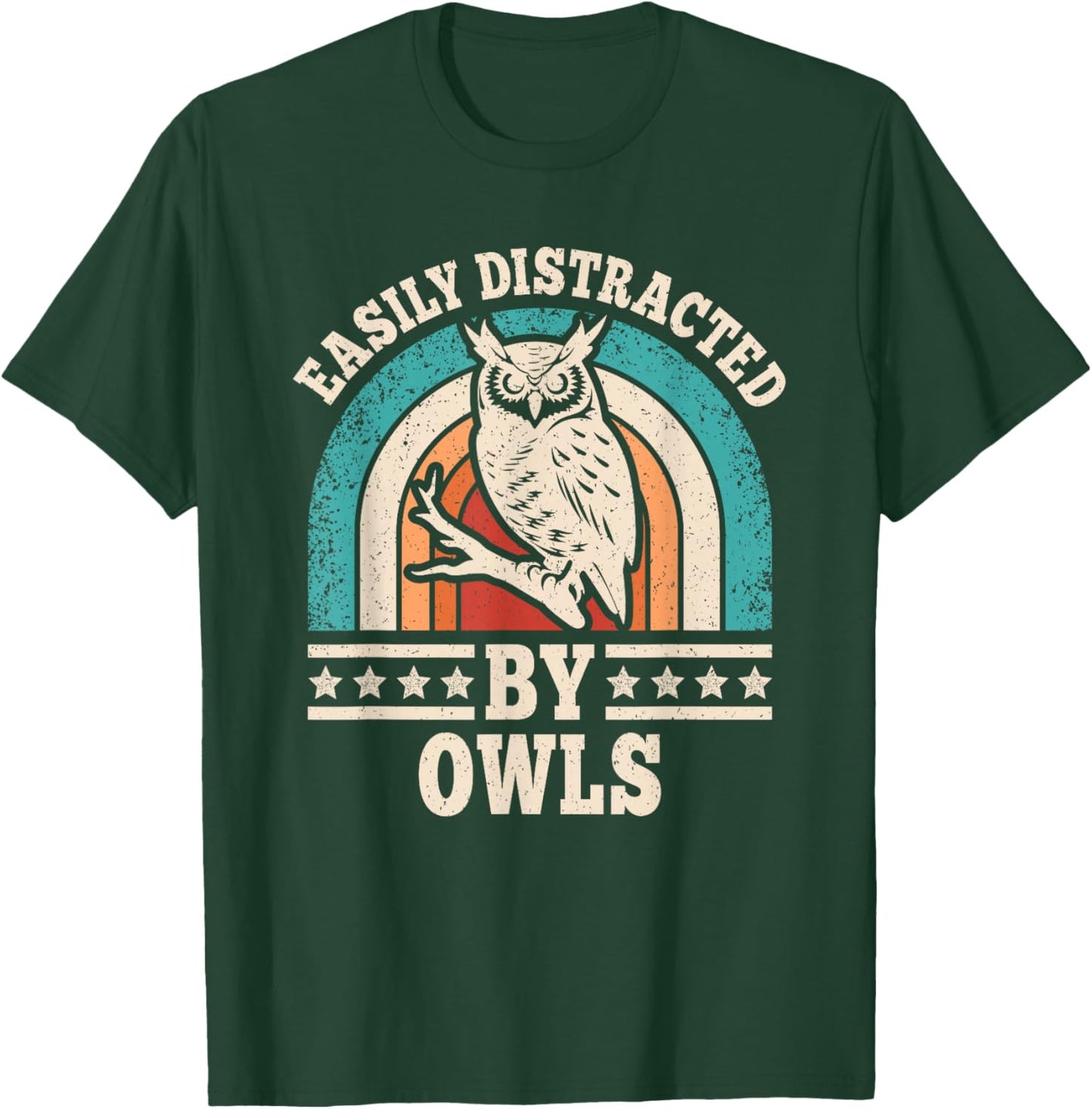 Easily Distracted by Owls Retro Owl Men Women T-Shirt - T-Shirt | Forest