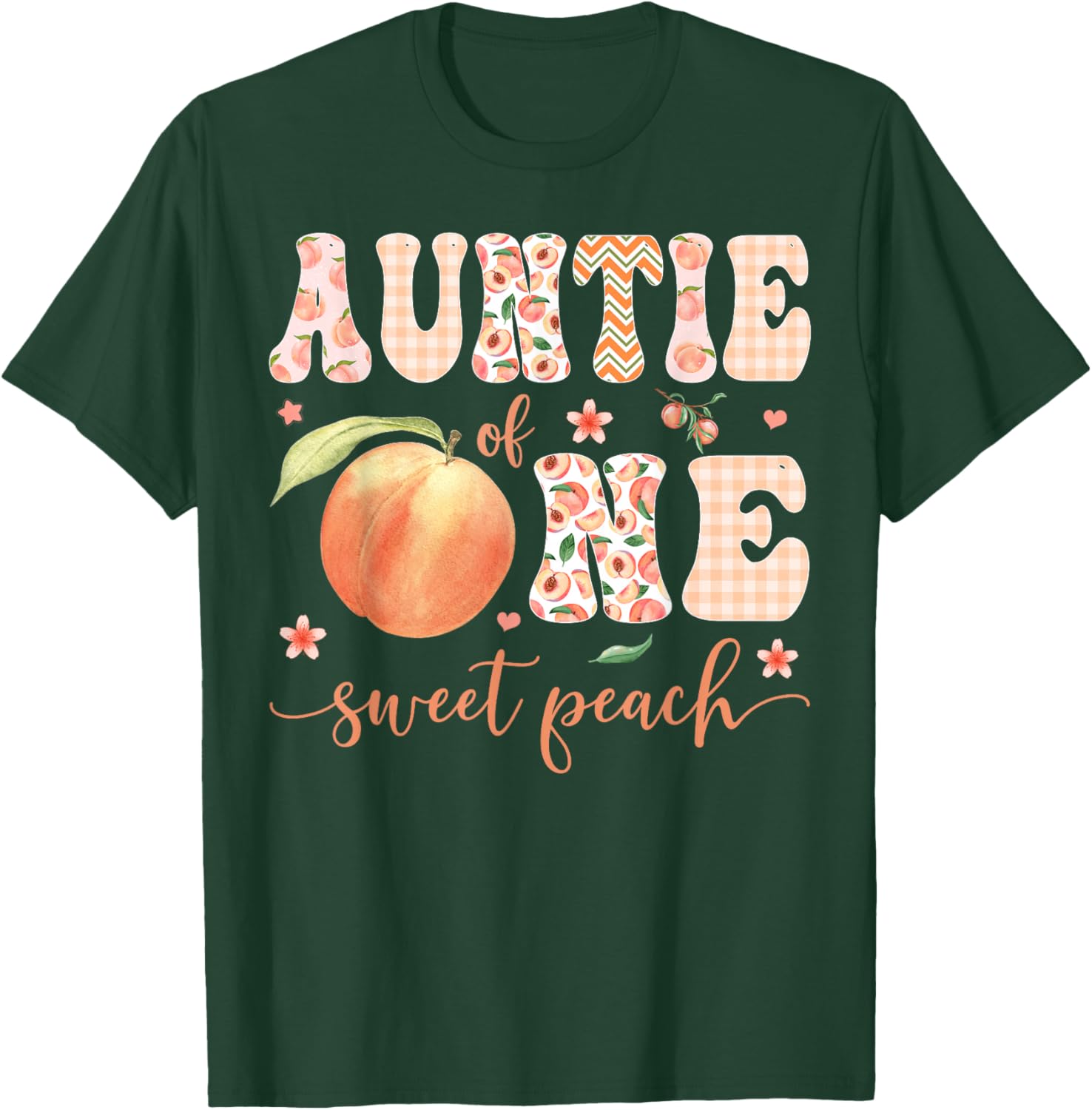 Auntie of One Sweet Peach 1st Birthday Girl Party T-Shirt - T-Shirt | Forest