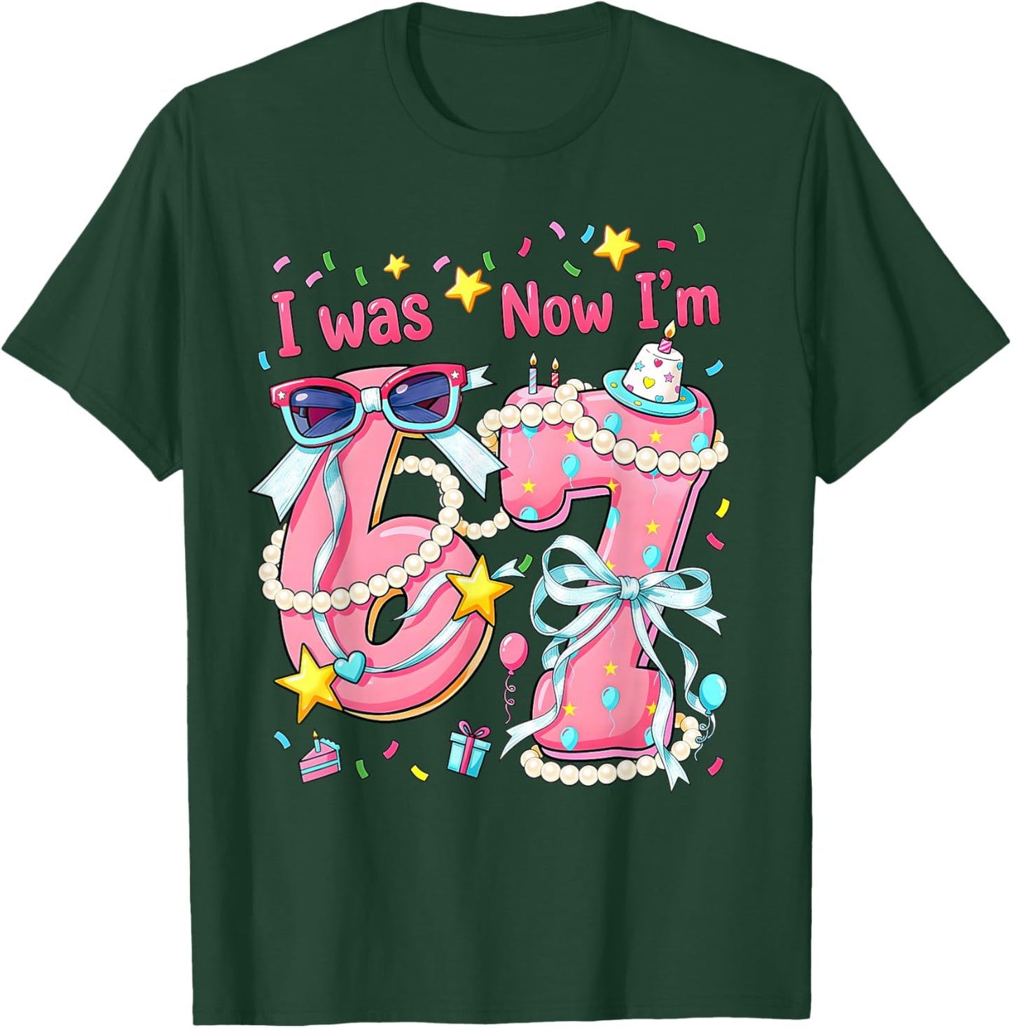 7th Birthday Girl I was 6 Now I'm 7 Year Old Pearls Girls T-Shirt - T-Shirt | Forest