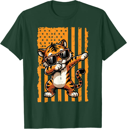 US Flag Dabbing Tiger Dab Boys Youth Teen Kids Men Girls T-Shirt - T-Shirt | Forest