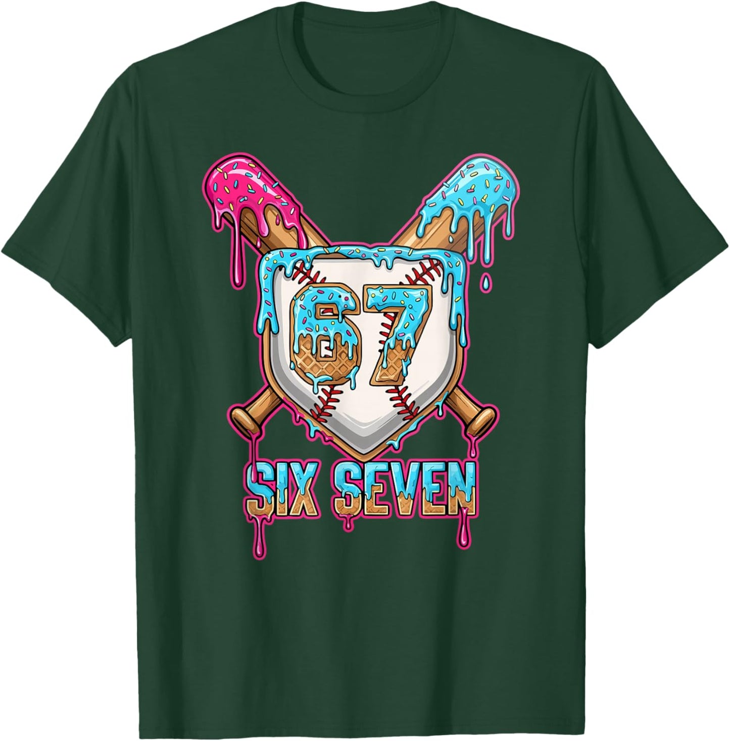 Baseball Drip Number 67 Player 6-7 Six Seven Meme Gen Alpha T-Shirt - T-Shirt | Forest
