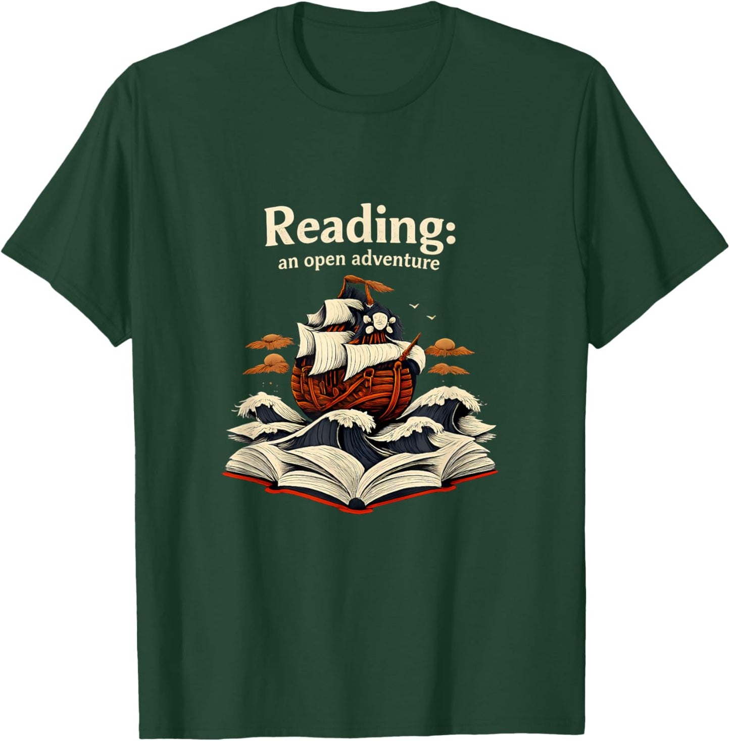 Reading an Open Adventure Pirate Ship Book Lover Art T-Shirt - T-Shirt | Forest