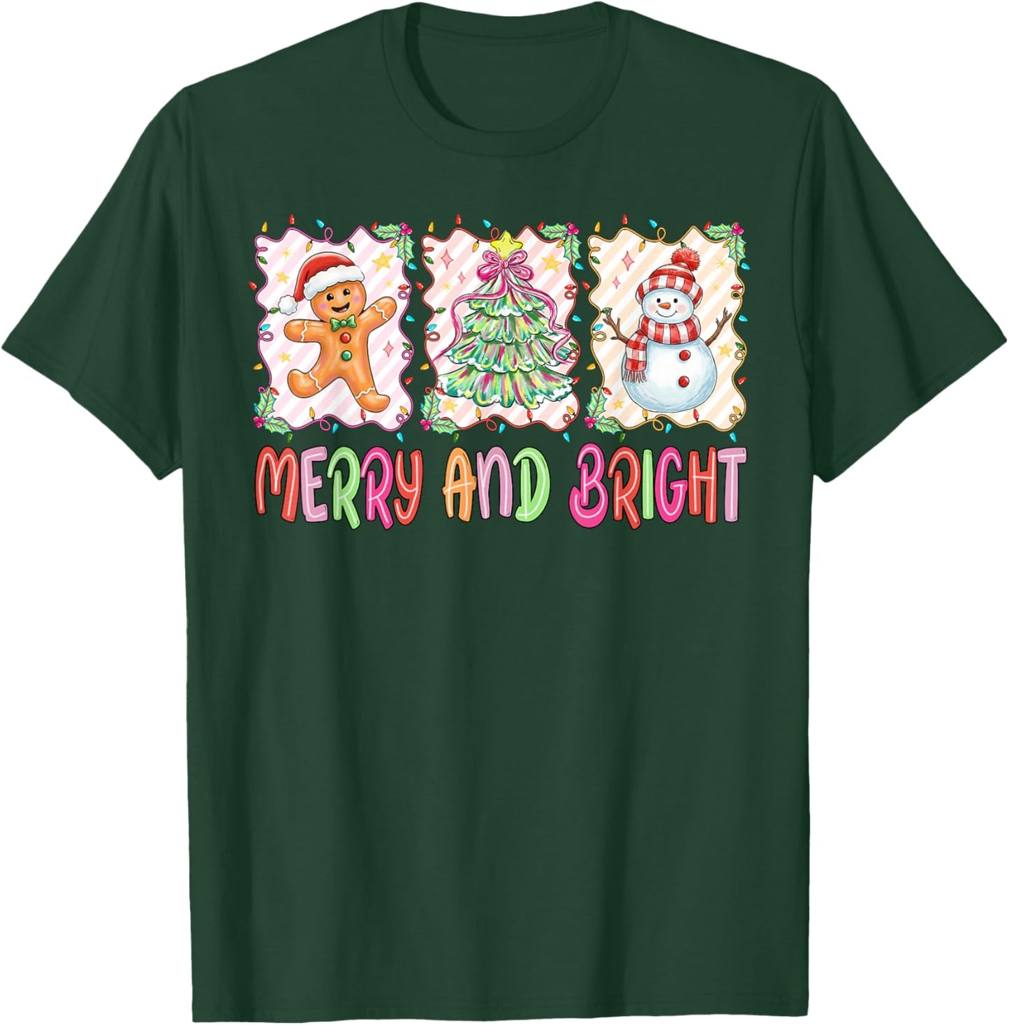 Merry and Bright Gingerbread Snowman Christmas Men Women Kid T-Shirt - T-Shirt | Forest