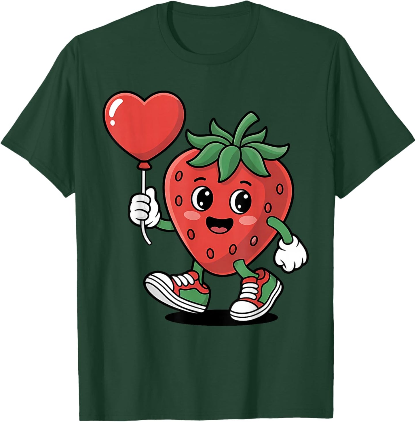 Strawberry with Heart Balloon Valentine's Day Women Girls T-Shirt - T-Shirt | Forest
