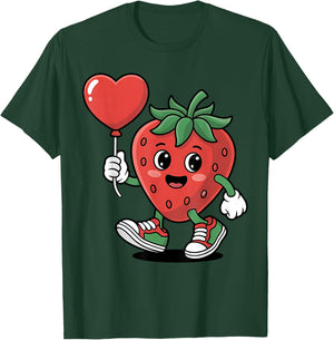 Strawberry with Heart Balloon Valentine's Day Women Girls T-Shirt - T-Shirt | Forest