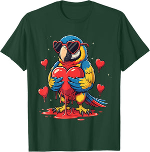 Valentines Day Bird Cute Valentine Parrot Lover T-Shirt - T-Shirt | Forest