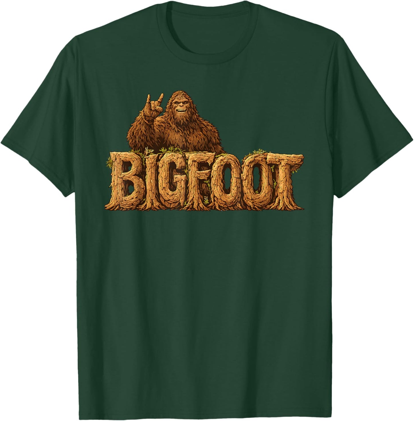 Funny Big Foot Rock On Hand Sign Adventure Sasquatch Bigfoot T-Shirt - T-Shirt | Forest