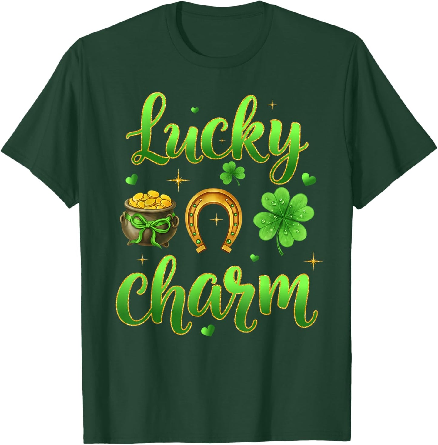Lucky Charm Patricks Day Pot of Gold Irish Shamrock Rainbow T-Shirt - T-Shirt | Forest