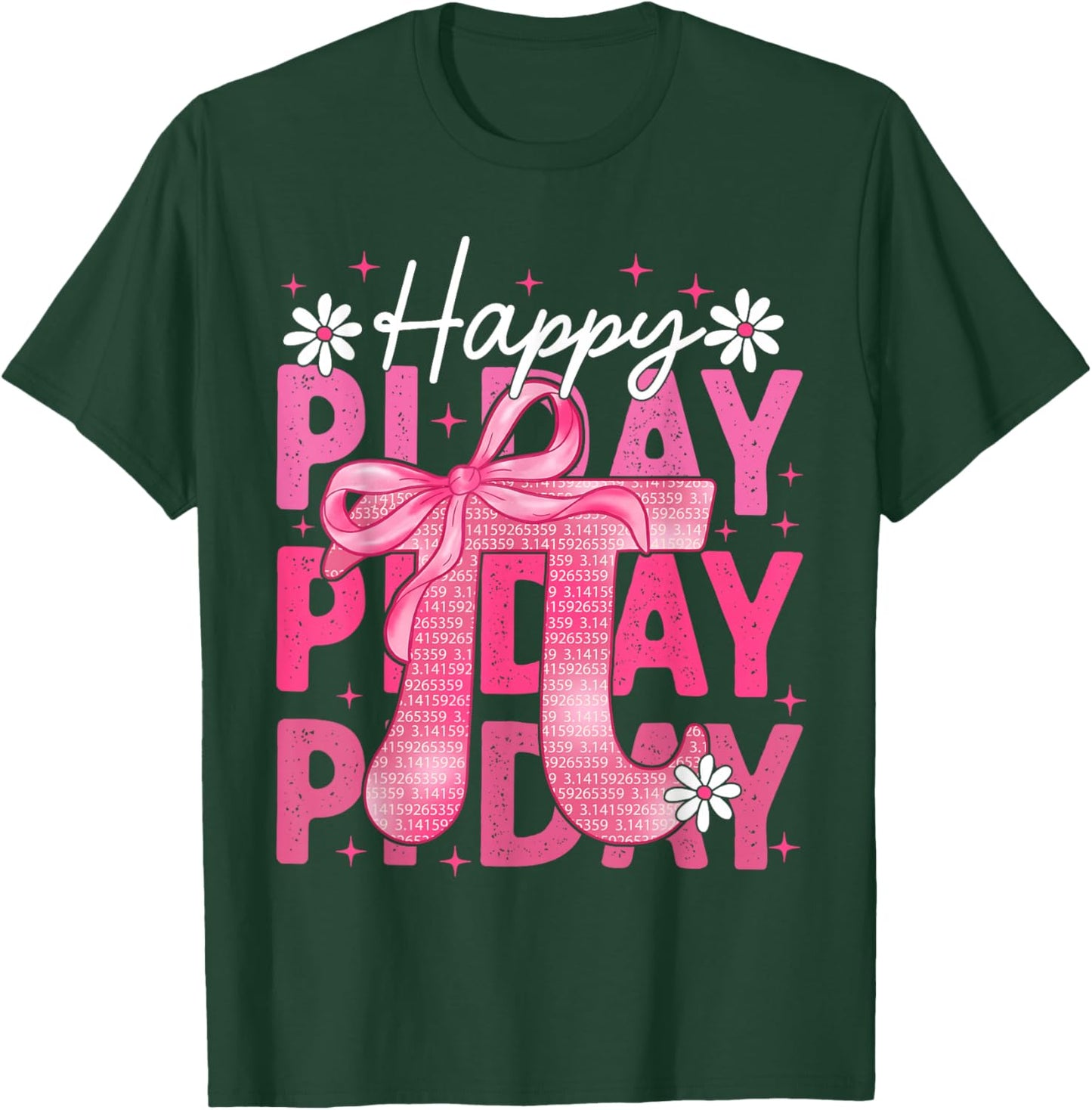 Happy Pi Day Coquette Bow Pink Pi Symbol Girl Kid Teacher T-Shirt - T-Shirt | Forest