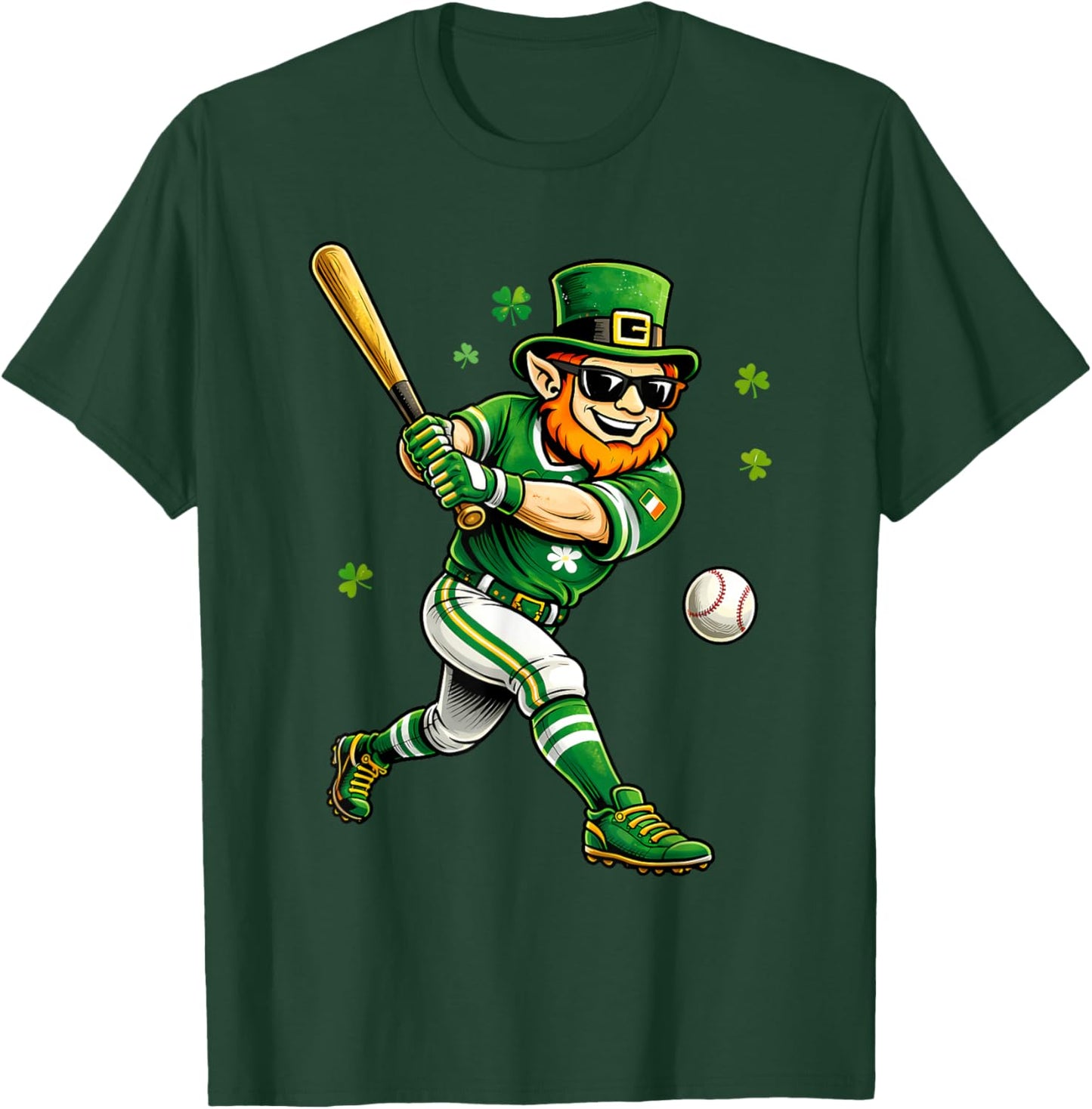 Leprechaun Play Baseball Funny St Patrick's Day Men Kid Boys T-Shirt - T-Shirt | Forest