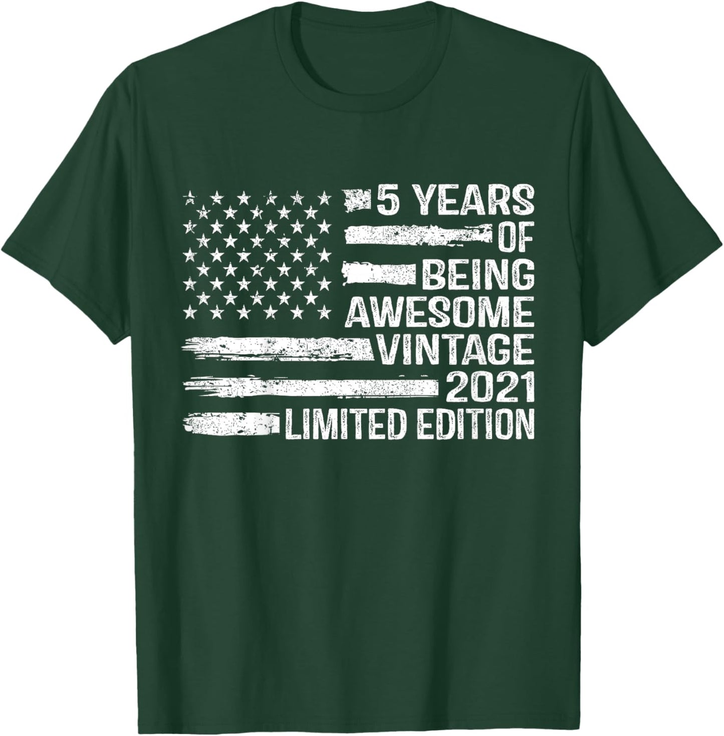 Kids 5 Years Old Birthday Vintage American Flag 5th Birthday T-Shirt - T-Shirt | Forest