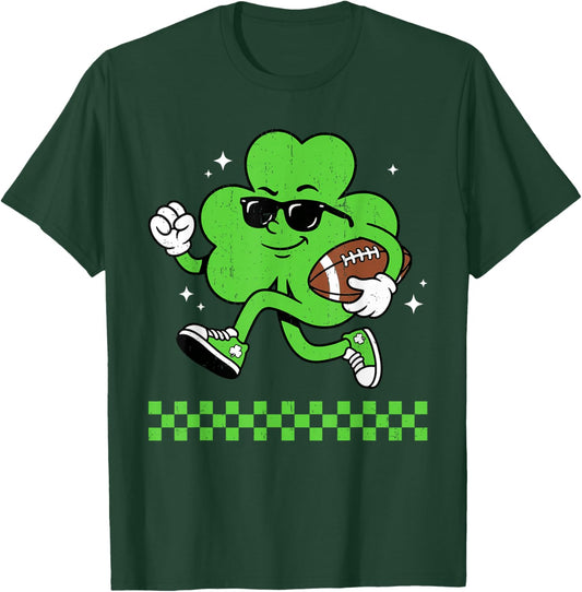 Lucky Shamrock Playing Football Funny St Patrick's Kids Boys T-Shirt - T-Shirt | Forest