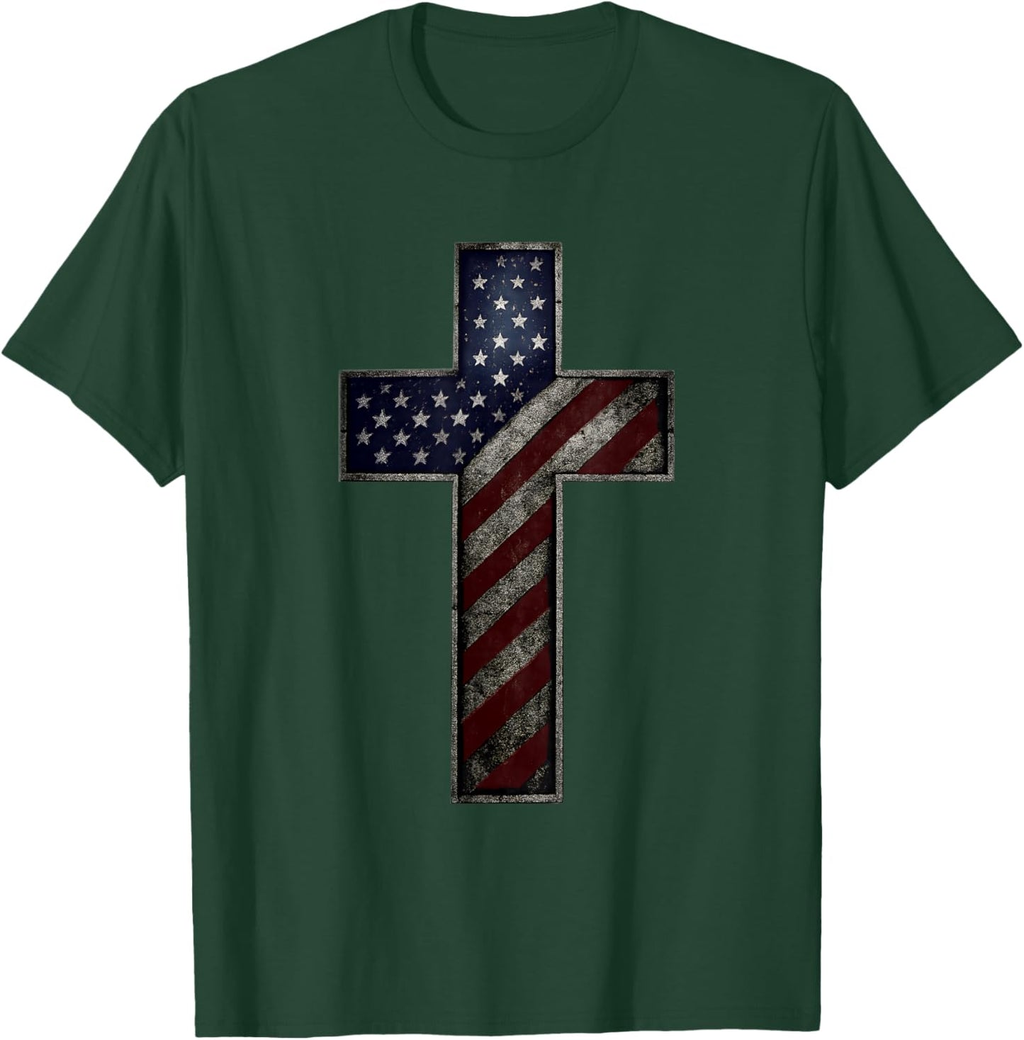 Grunge Patriotic Christian USA American Flag Christ Faith T-Shirt - T-Shirt | Forest
