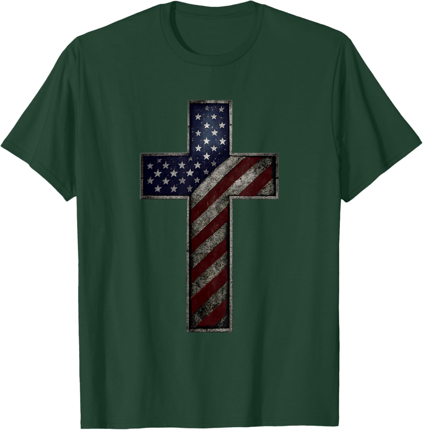Grunge Patriotic Christian USA American Flag Christ Faith T-Shirt - T-Shirt | Forest