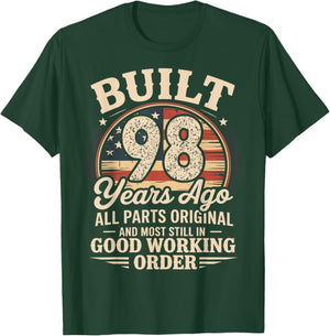 98 Birthday Built 98 Years Ago 98th Birthday USA Flag Funny T-Shirt - T-Shirt | Forest