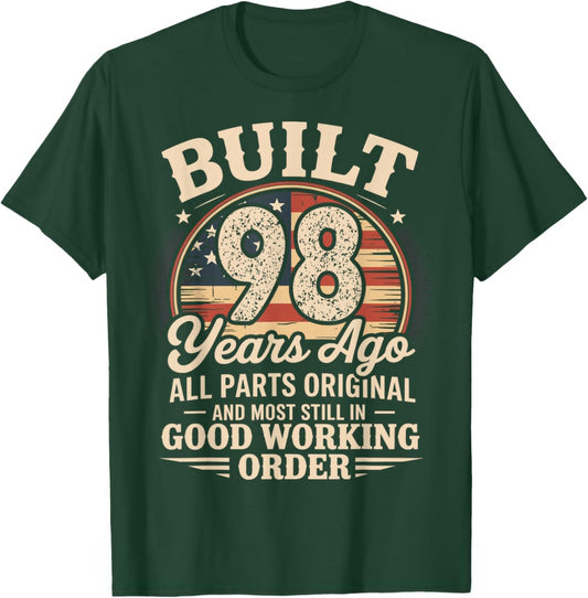 98 Birthday Built 98 Years Ago 98th Birthday USA Flag Funny T-Shirt - T-Shirt | Forest