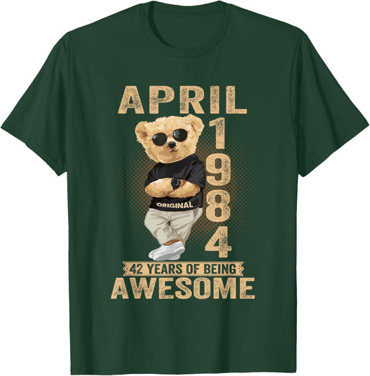 April 1984 42nd Birthday 2026 Women 42 Years Teddy Bear T-Shirt - T-Shirt | Forest
